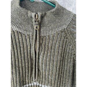 American Rag Olive Green Ribbed Half-Zip Sweater Striped Design Mens L Cotton Bl